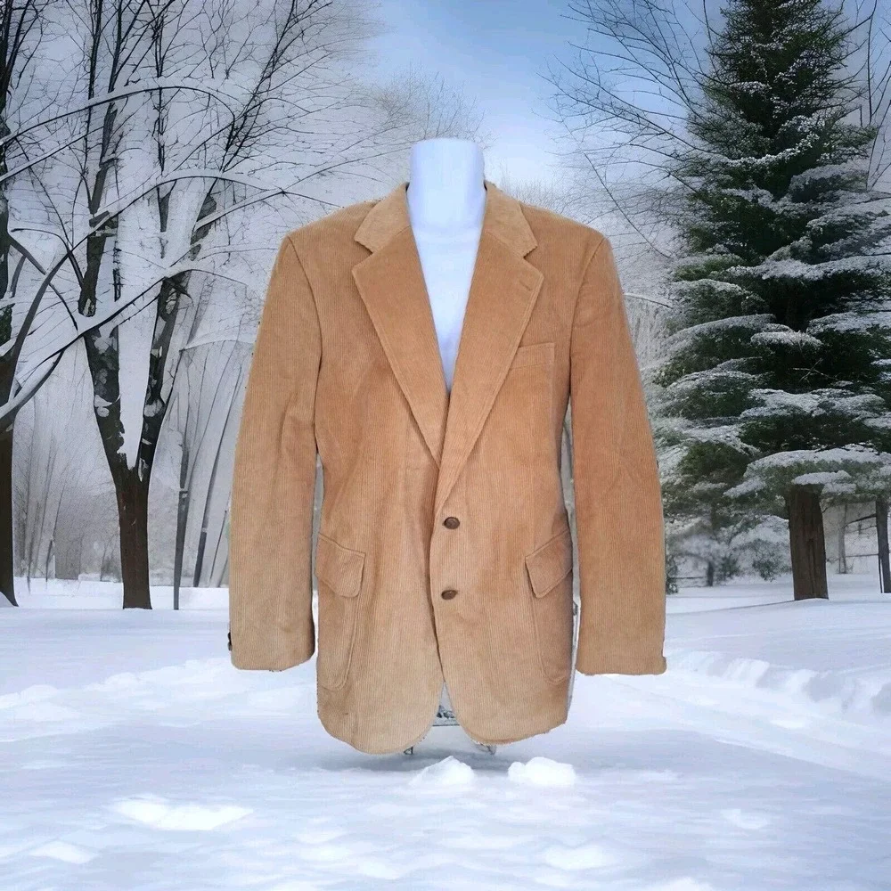 Corduroy Blazer Men's‎ 44L Tan Brown Two Button Elbow Patches Single Vent Preppy